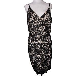 Express Lace Overlay Dress Party Cocktail Sleeveless Black Beige Size 12